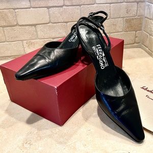 Salvatore Ferragamo black leather slingbacks, women’s size 8.5